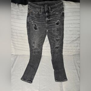 American Eagle Outfitters Black Skinny Jeans with Distressed Details